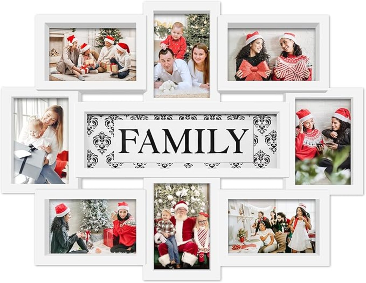 Family Photo Frame 22x17, PVC Picture Frames Collage Wall Decor 9 Opening Wall Hanging For 6x4 Photos 8 Pack, No-Assembly 3D Design Waterproof Memorial Keepsake, White